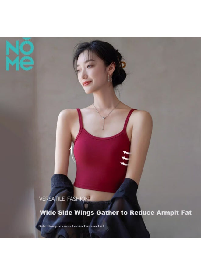 Nome Cross Back Small Strap Tank Top Women's High Elastic Slim Fit Camisole Bra Fixed Cup Inner Wear Burgundy M - Image 2