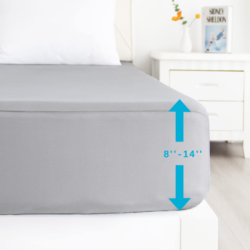 Biloban Twin Fitted Sheet 2 Pack, Twin Bedding Fitted Sheets Only with Deep Pocket up to 14", Bottom Sheet, Shrinkage & Stain Resistant Bed Sheets, Wrinkle Free & Easy Care, Grey - Image 2