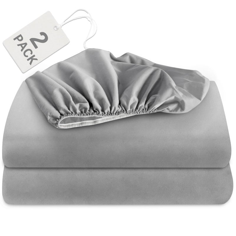 Biloban Twin Fitted Sheet 2 Pack, Twin Bedding Fitted Sheets Only with Deep Pocket up to 14", Bottom Sheet, Shrinkage & Stain Resistant Bed Sheets, Wrinkle Free & Easy Care, Grey - Image 1
