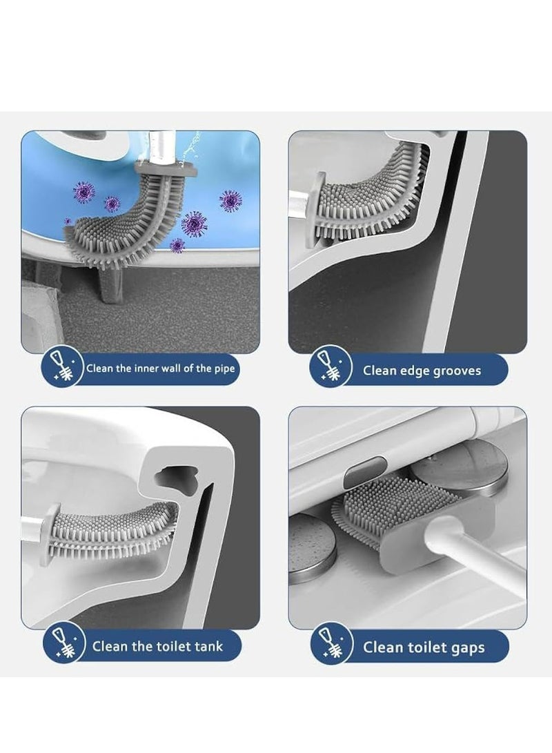 إسكدنيا طقم فرشاة تواليت وحامل، فرشاة تواليت بشعيرات سيليكون وحامل مثبت على الحائط (أبيض) - Image 3