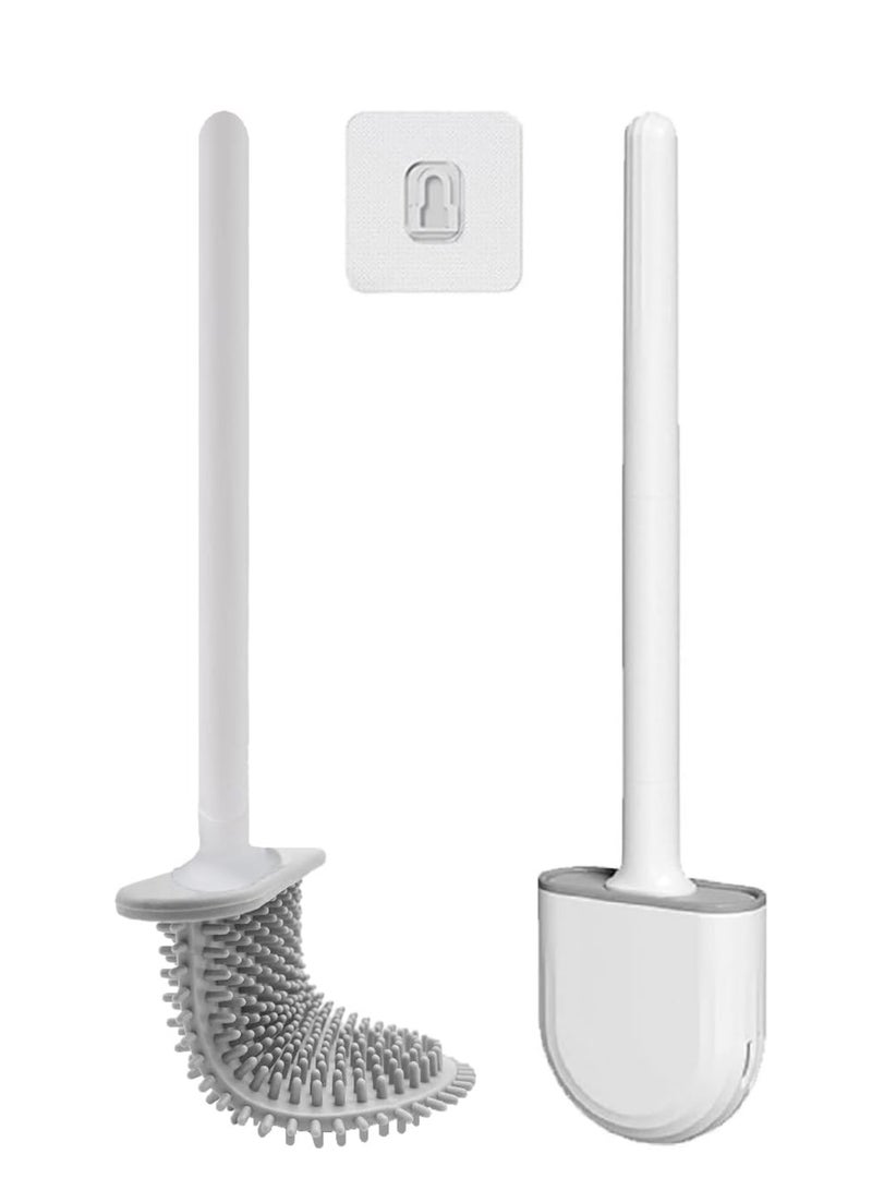 إسكدنيا طقم فرشاة تواليت وحامل، فرشاة تواليت بشعيرات سيليكون وحامل مثبت على الحائط (أبيض) - Image 1
