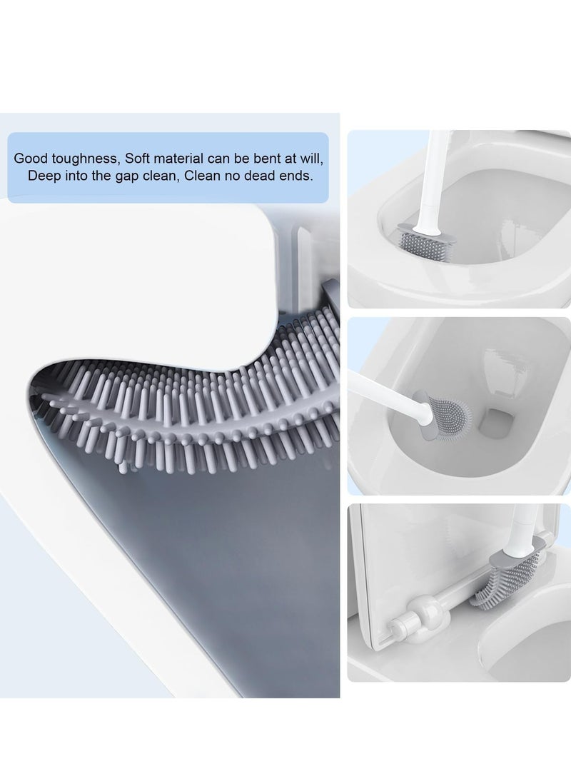 إسكدنيا طقم فرشاة تواليت وحامل، فرشاة تواليت بشعيرات سيليكون وحامل مثبت على الحائط (أبيض) - Image 2