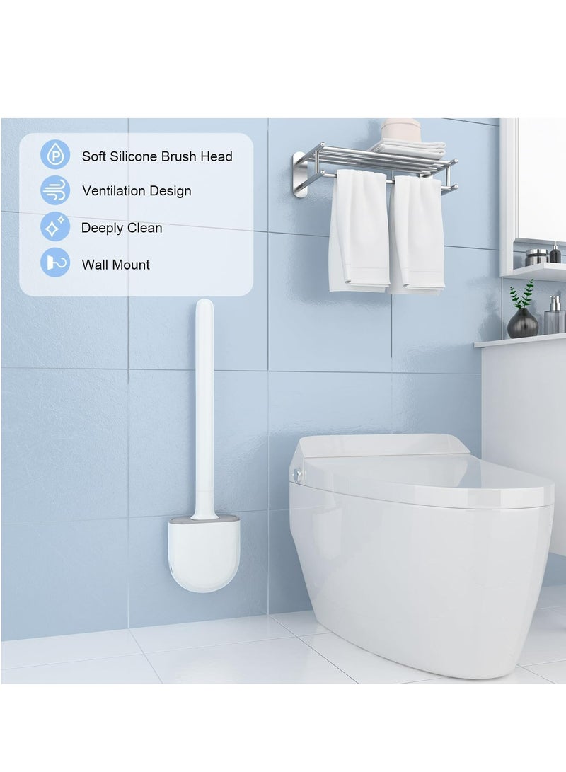 إسكدنيا طقم فرشاة تواليت وحامل، فرشاة تواليت بشعيرات سيليكون وحامل مثبت على الحائط (أبيض) - Image 5