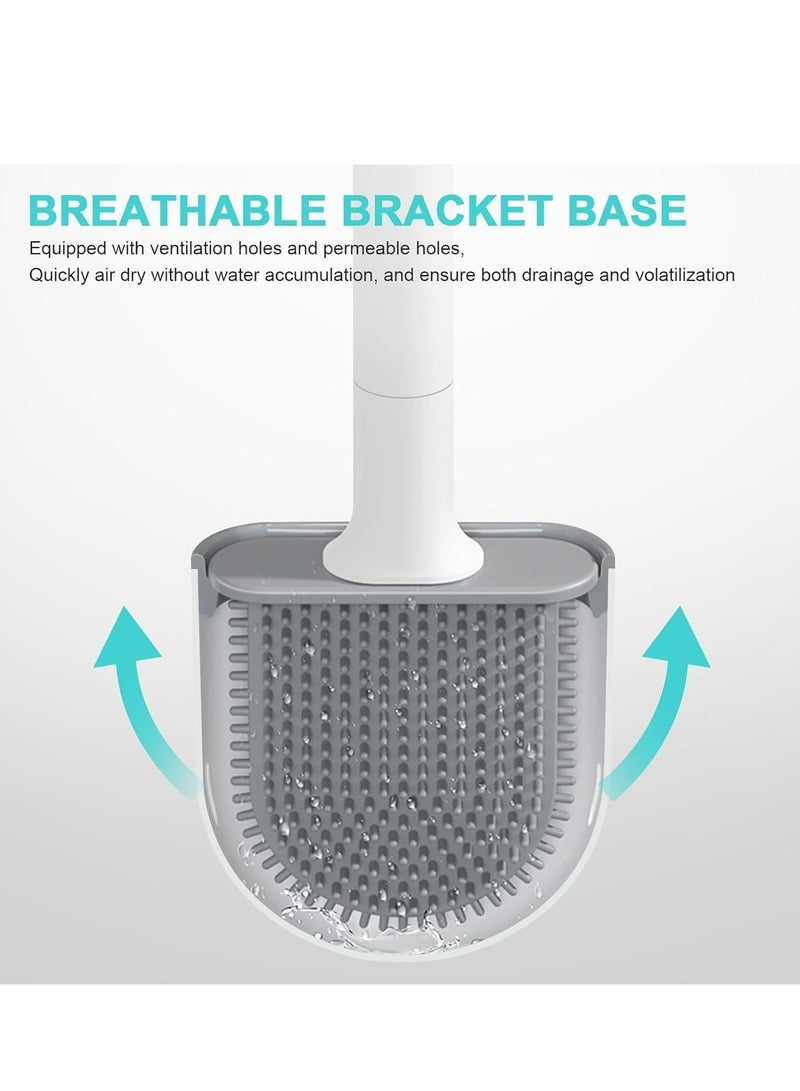 إسكدنيا طقم فرشاة تواليت وحامل، فرشاة تواليت بشعيرات سيليكون وحامل مثبت على الحائط (أبيض) - Image 4