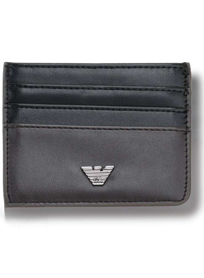 Giorgio Armani Brown Leather Card Holder – Premium Luxury Slim Designer Card Case for Men & Women - Image 1