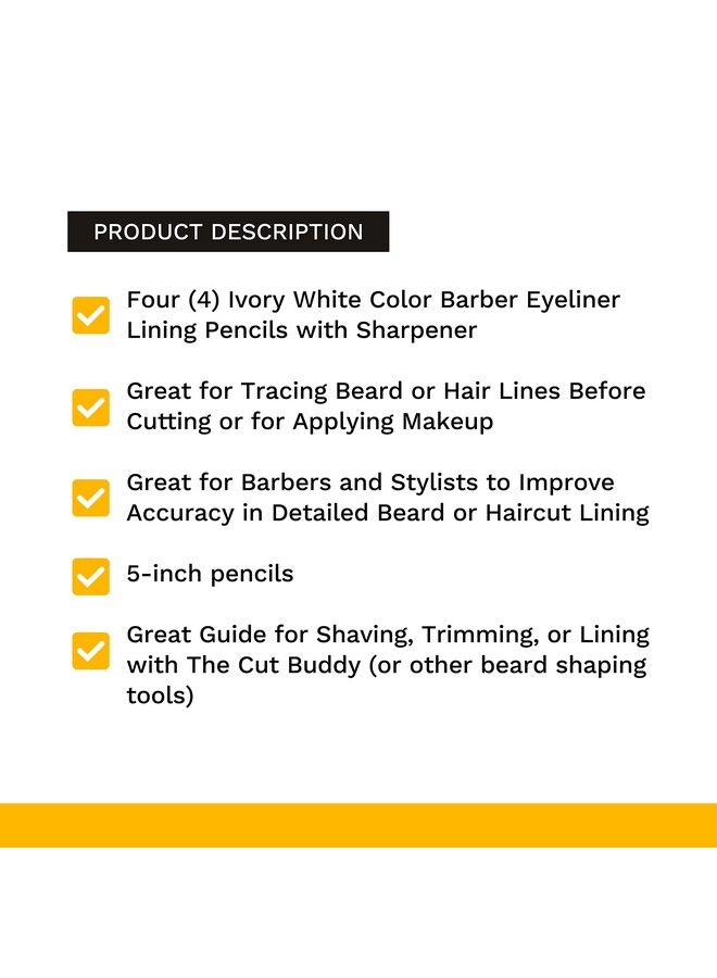The Cut Buddy مجموعة من 4 أقلام تحديد الوجه الأبيض لتحديد اللحية قبل التشذيب وقص الشعر وقلم اللحية مع مبراة للرجال - Image 5