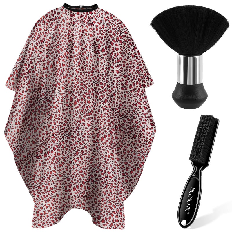 NICEMOVIC Hair Cutting Barber Cape with Neck Duster Brush and Barber Brush, Professional Barber Accessories Cleaning Supplies for Salon Haircut Styling- Leopard Print - Image 1