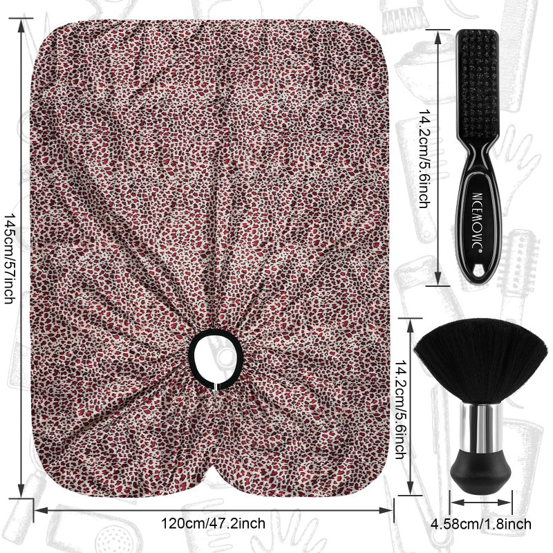 NICEMOVIC Hair Cutting Barber Cape with Neck Duster Brush and Barber Brush, Professional Barber Accessories Cleaning Supplies for Salon Haircut Styling- Leopard Print - Image 2