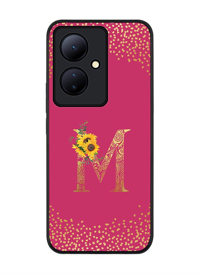 Stylizedd Rugged Black edge case for Vivo V29 Lite Case Cover- Custom Monogram Initial Letter Mandala Floral Pattern Alphabet- M (Deep Pink rose) - Image 1