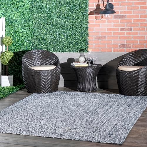 nuLOOM 2' x 3' Solid Hand Braided Indoor/Outdoor Area Rug, Pet-Friendly, High Traffic, Weather Resistant, for Patio, Balcony, Bedroom, Living Room, Dining Room, Wynn Navy - Image 1