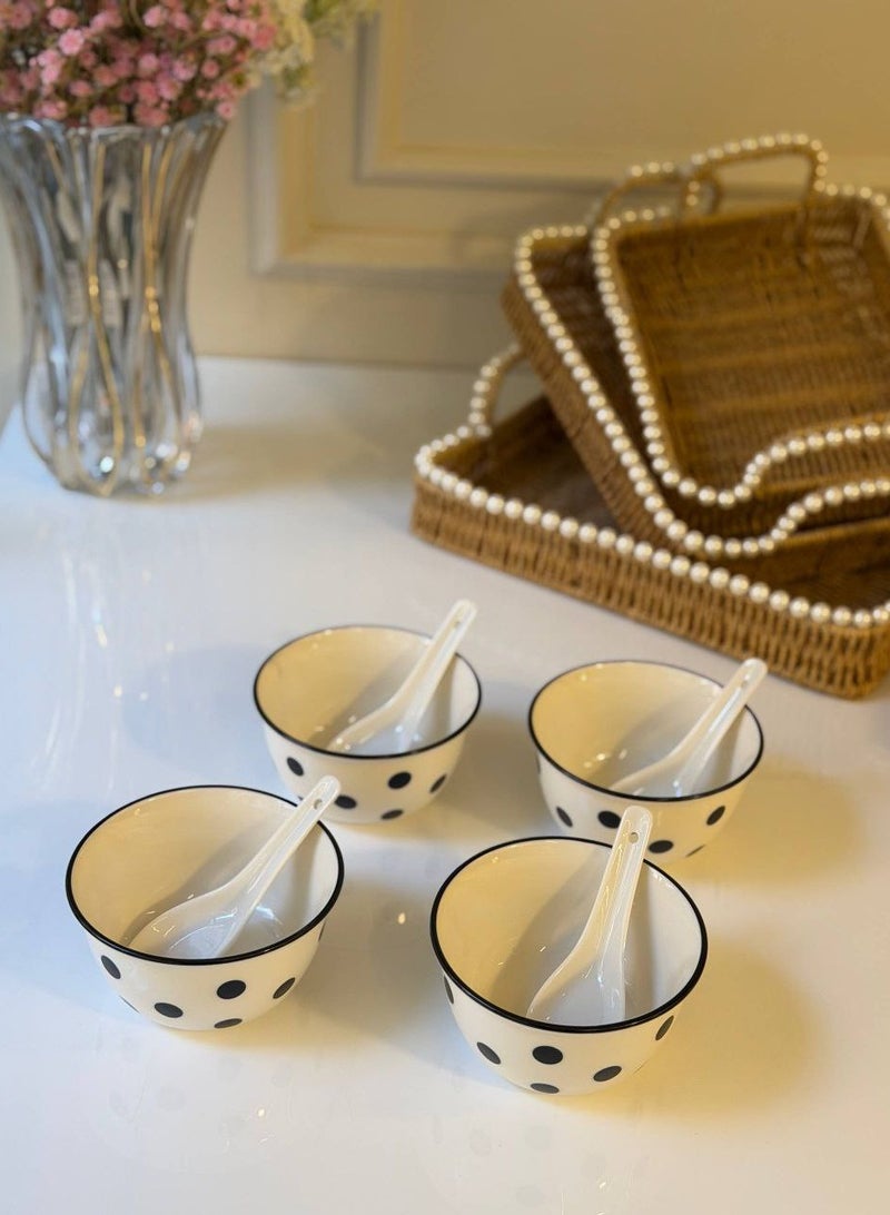 طقم أوعية من البورسلين مزين بنقاط البولكا. طقم من 4 قطع مع ملاعق. - Image 2
