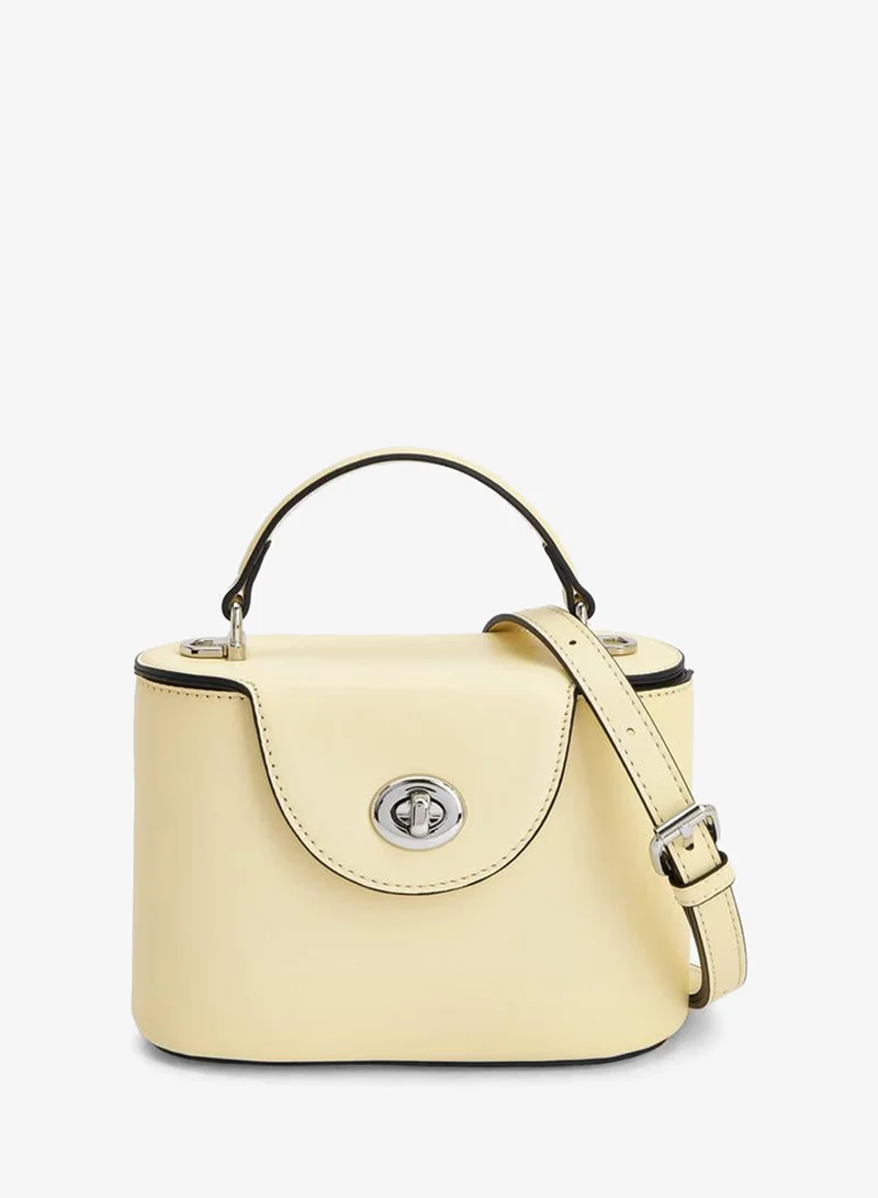 Solid Crossbody Bag With Twist Lock Closure