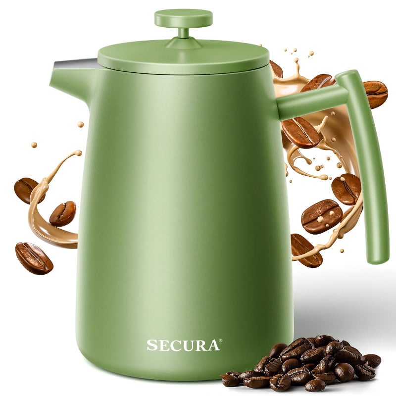 Secura 50oz French Press Coffee Maker 304 Stainless Steel Insulated Coffee Press with Extra Filter Green - Image 2
