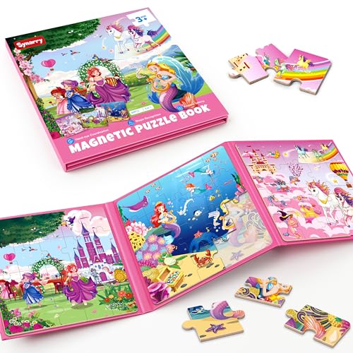 SYNARRY Unicorn Mermaid Princess Magnetic Puzzles for Toddlers 35 Girls 20 Pieces Travel Puzzles for Kids Ages 46 Car Airplane Road Trip Activities Toys for 3 4 5 6 Year Old Girls Birthday Gifts - Image 1