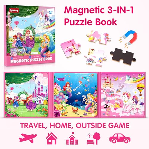 SYNARRY Unicorn Mermaid Princess Magnetic Puzzles for Toddlers 35 Girls 20 Pieces Travel Puzzles for Kids Ages 46 Car Airplane Road Trip Activities Toys for 3 4 5 6 Year Old Girls Birthday Gifts - Image 5