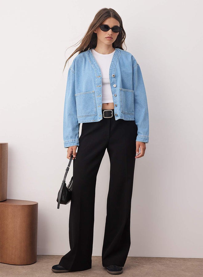 trendyol Blue Pocket Detailed Denim Jacket - Image 2