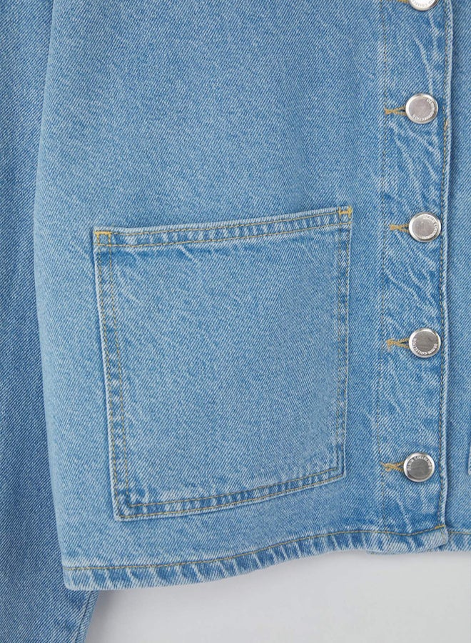 trendyol Blue Pocket Detailed Denim Jacket - Image 5