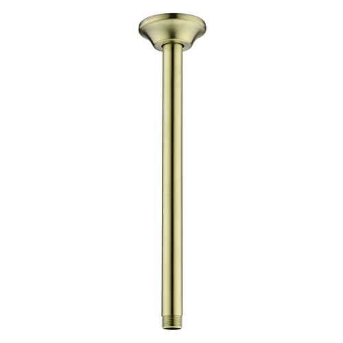 BESTILL 12 Inch Ceiling Mount Rain Shower Head Arm and Flange, Brushed Gold - Image 1