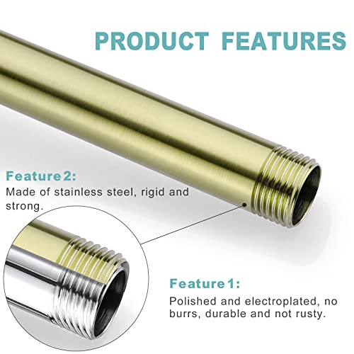 BESTILL 12 Inch Ceiling Mount Rain Shower Head Arm and Flange, Brushed Gold - Image 4