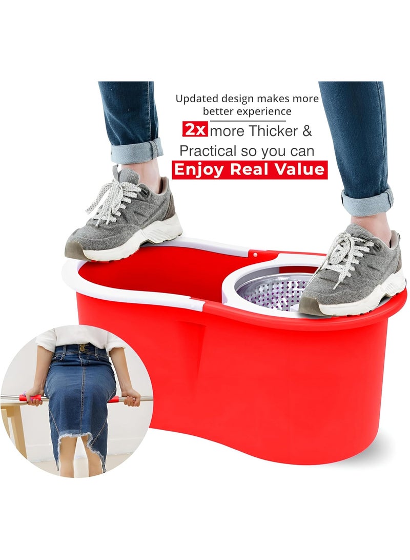 Mops for Floor Cleaning Stainless Steel Spin Mop and Bucket with,Hands Free Wringing, Telescopic Mop Handle, 360° Rotating Mop Head, Reusable Refills 45x26x23cm Red - Image 4