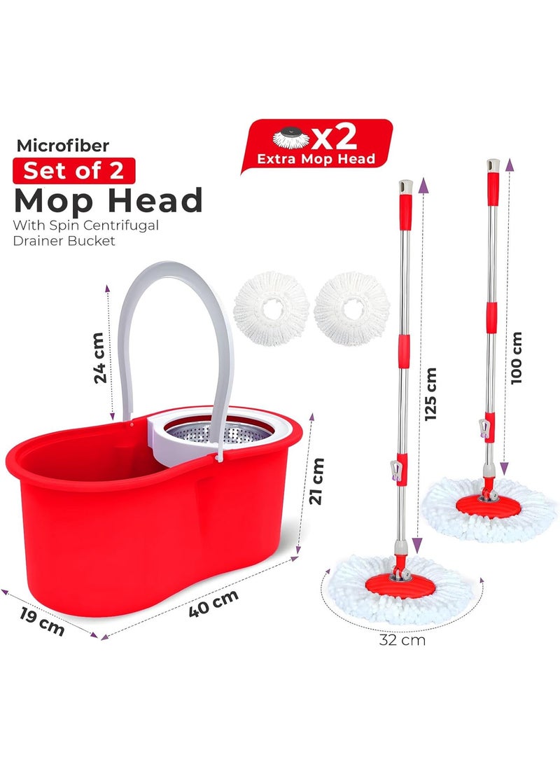 Mops for Floor Cleaning Stainless Steel Spin Mop and Bucket with,Hands Free Wringing, Telescopic Mop Handle, 360° Rotating Mop Head, Reusable Refills 45x26x23cm Red - Image 2