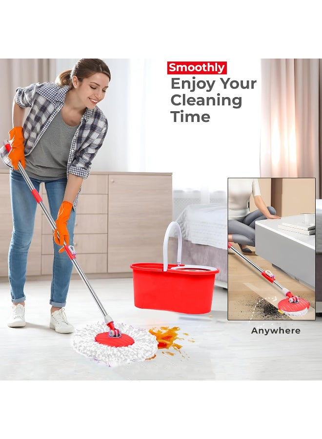 Mops for Floor Cleaning Stainless Steel Spin Mop and Bucket with,Hands Free Wringing, Telescopic Mop Handle, 360° Rotating Mop Head, Reusable Refills 45x26x23cm Red - Image 3
