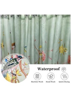 Green Mold-Resistant Bird Floral Shower Curtain with 12 Hooks - Waterproof, Quick-Drying, Weighted - 180x180cm (71x71 Inch) Polyester Curtain for Bathroom - pzsku/Z9D5F1D432C383AD48FECZ/45/_/1718351010/9a997c6b-93e1-4d32-b838-283391939ccd