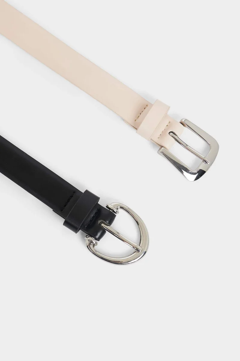 DeFacto Woman Rectangle Clasp Faux Leather Dual Classic Belt