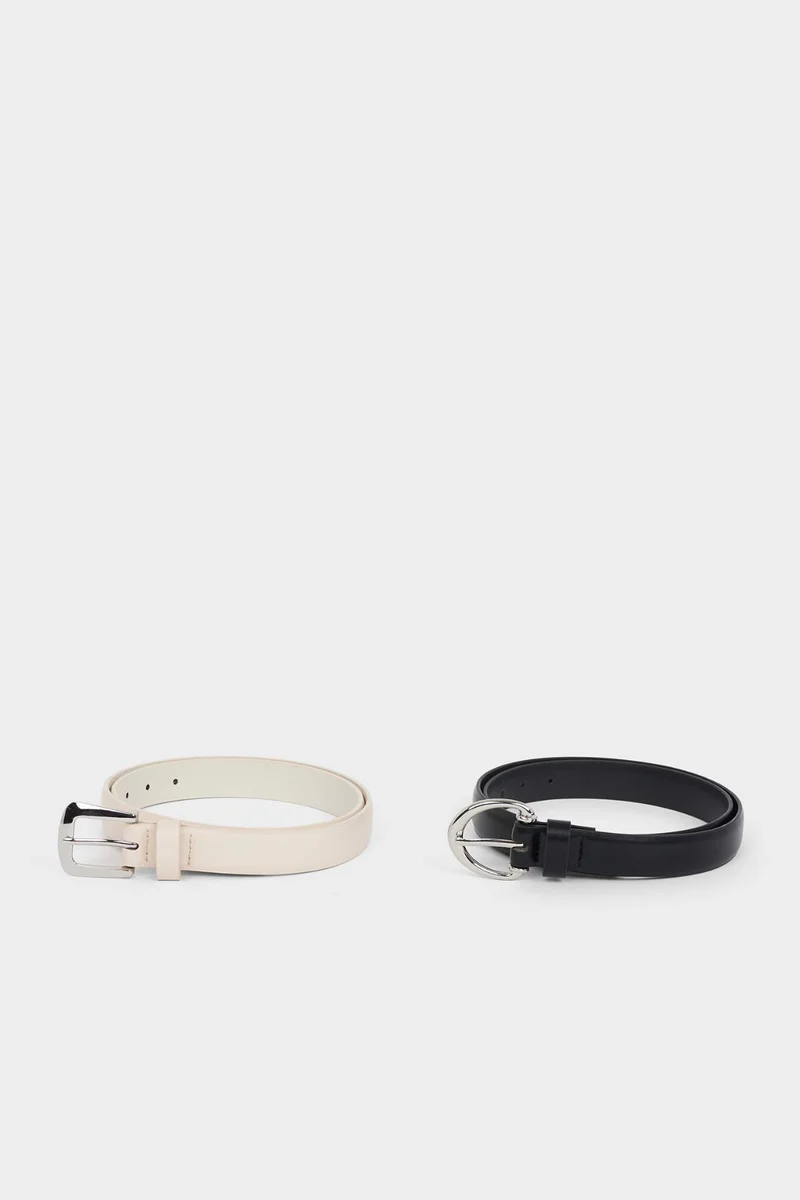 DeFacto Woman Rectangle Clasp Faux Leather Dual Classic Belt