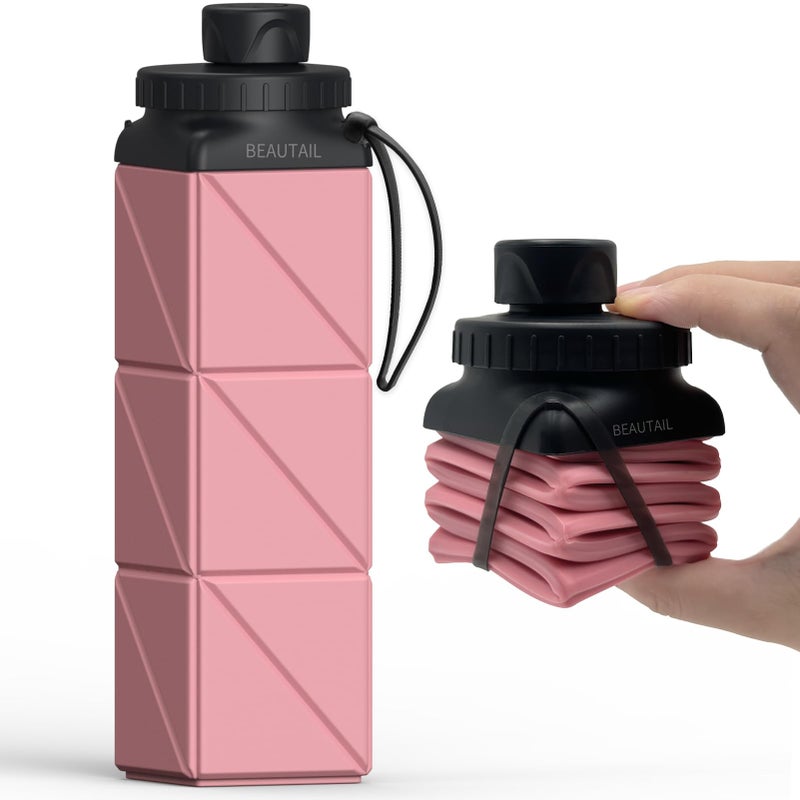 BEAUTAIL Collapsible Water Bottles, Silicone Foldable Water Bottle 610ml, BPA-Free Portable Reusable Leakproof Bottle for Gym Travel Camping Hiking Sports Outdoor, 1 Pack (Pink) - Image 1