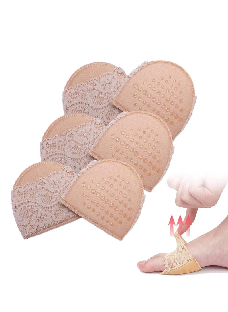 Y&D Invisible Lace Forefoot Cushion, Women's Half Size Cushion High Heels Anti-slip Breathable Sponge Bottom Socks Sweat-absorbing Open Toe Sock (3 Pairs, Skin Color) - Image 1