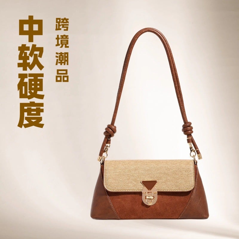 French Retro Bag With Contrasting Colors, Underarm Bag For Women, Model, Woman Bags, Commuter Baguette Shoulder Crossbody Bag - Image 2