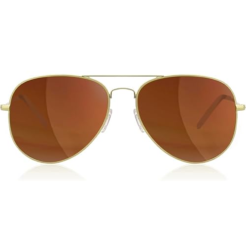 grinderPUNCH Unisex Aviator Sunglasses | Fashionable & Lightweight Frame Suits All Face Shapes | 100% UV Protection (Metal Gold Frame/Brown Lens) - Image 1