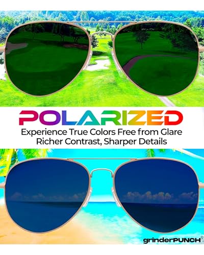 grinderPUNCH Unisex Aviator Sunglasses | Fashionable & Lightweight Frame Suits All Face Shapes | 100% UV Protection (Metal Gold Frame/Brown Lens) - Image 4