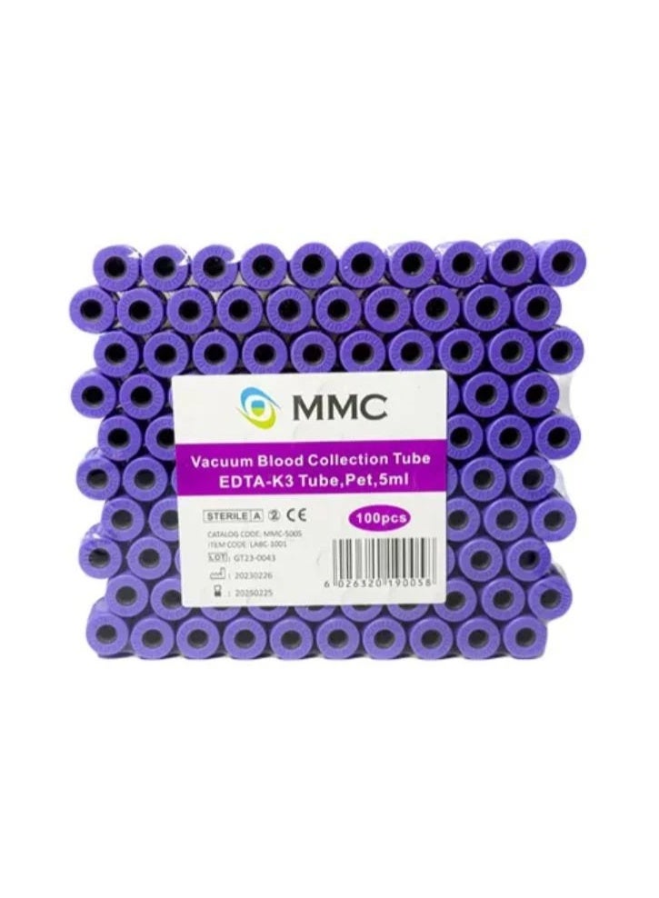 Vacuum Blood Collection Tubes 5ml Purple Top 100PCS – Sterile EDTA Blood Collection Tubes