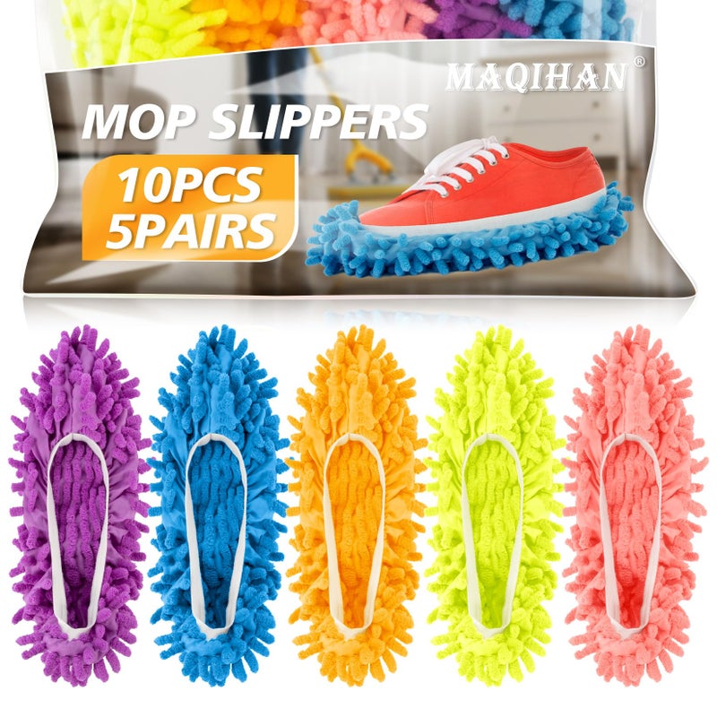 MAQIHAN 10 Mop Slippers for Floor Cleaning - Size 8 Mop Socks Women Mopping Cleaning Socks Mopping Slippers Dusting Slippers Mop Shoes Washable Microfiber Moppers Slippers for House Cleaning (5 Pairs) - Image 1
