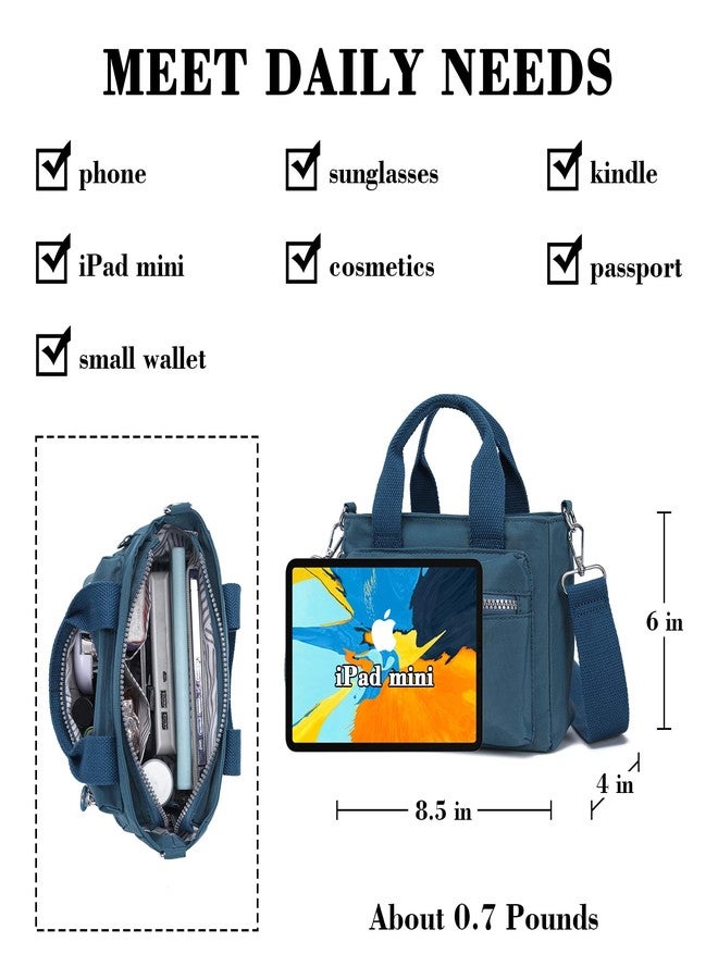 AOCINA Mini Tote Bag with Multi Pockets Small Crossbody Bags for Women Nylon Printed Shoulder Bag(Duck blue) - Image 5