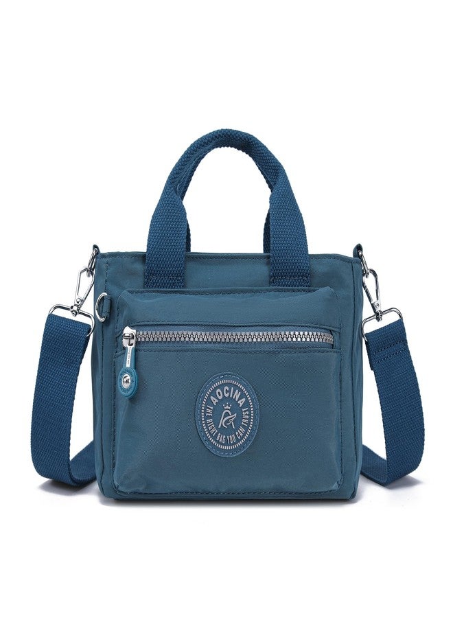 AOCINA Mini Tote Bag with Multi Pockets Small Crossbody Bags for Women Nylon Printed Shoulder Bag(Duck blue) - Image 1