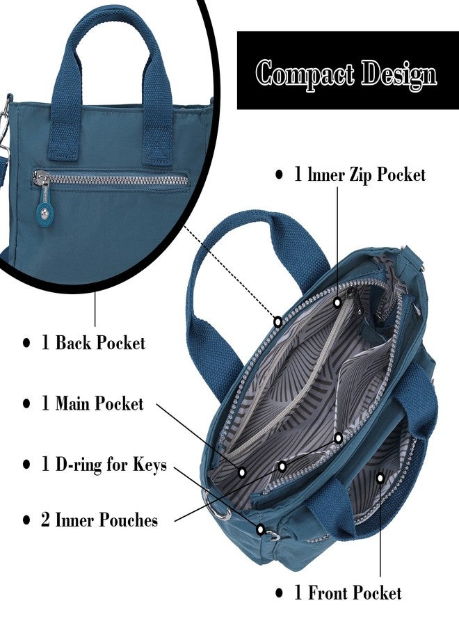 AOCINA Mini Tote Bag with Multi Pockets Small Crossbody Bags for Women Nylon Printed Shoulder Bag(Duck blue) - Image 4