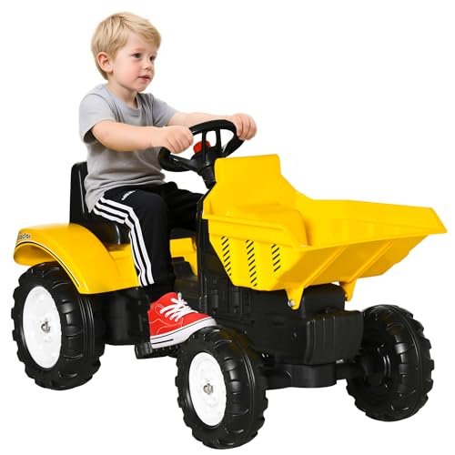 Aosom Ride On Excavator with Manual Control Bucket No Power Ride on Tractor Pedal Car Pretend Play with Forward Backward for Aged 36 Years Old Yellow - Image 1