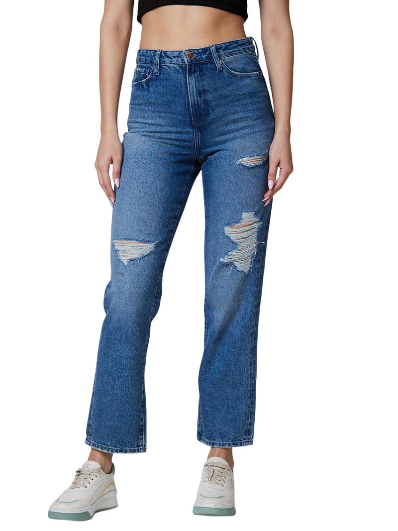 Spykar Women Mid Blue Straight Fit Regular Length Jeans - Image 1