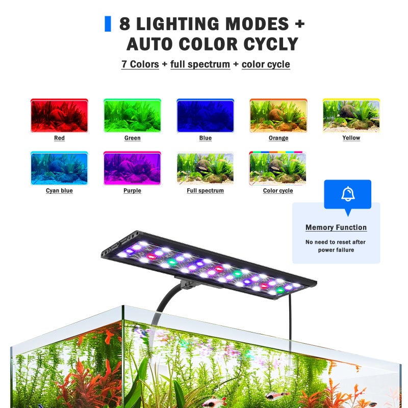 AQQA LED Aquarium Light, 24/7 Mode Clip on Fish Tank Light with Memory Function, DIY Mode Full Spectrum Aquarium Plant Light, Adjustable Timer/Brightness, IP68 Waterproof for 11-16 Inch Fish Tank 11W - Image 5