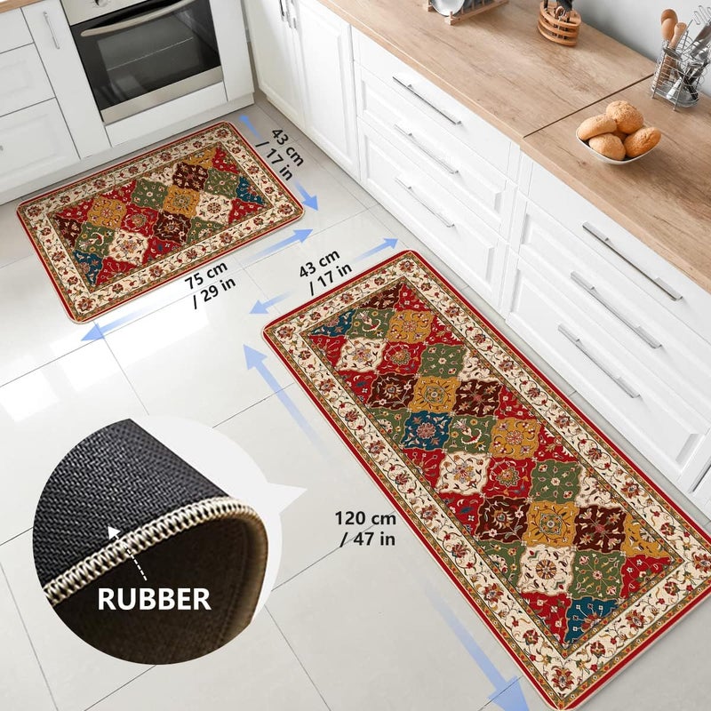 BESTOTTAM 2 Pcs Kitchen Mats Waterproof Memory Foam Kitchen Rugs Standing Desk Mat Floor Mats Comfort Runner Rug Carpets for Kitchen Floor RED - Image 3