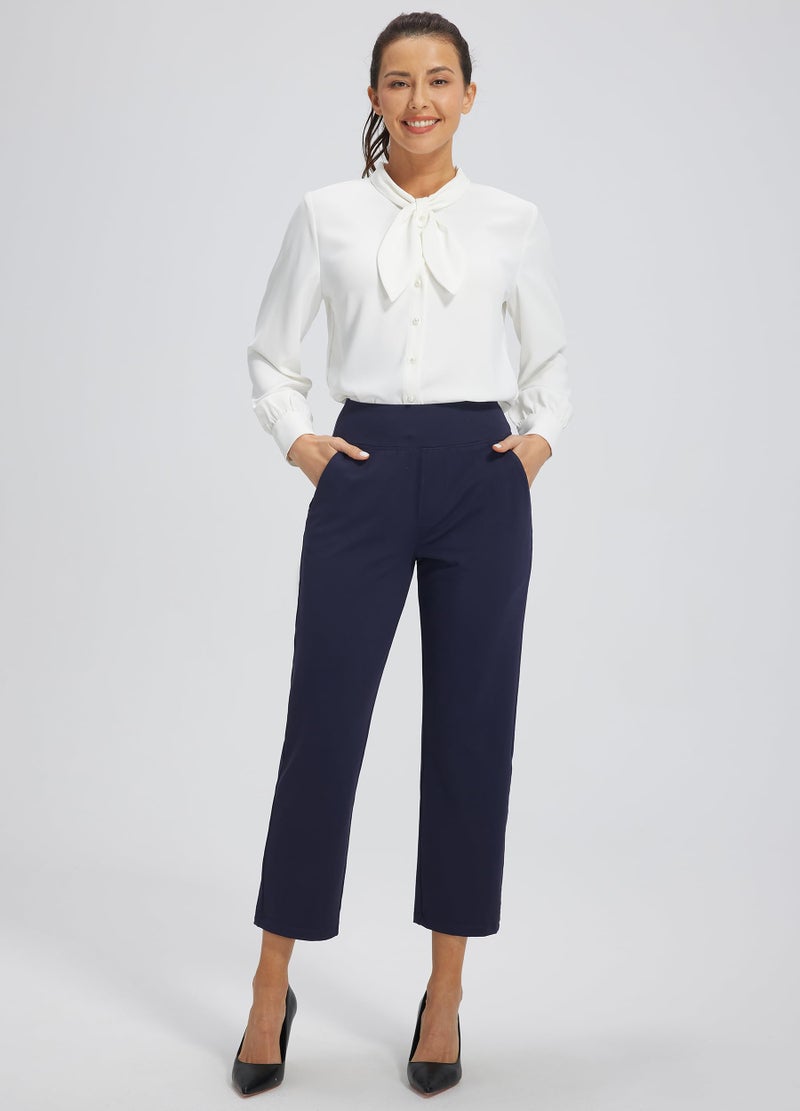 Libin Women's Pants with 4 Pockets Golf Pants 25''High Waisted Stretchy Ankle Pant for Travel Casual Athletic Busniess Work Navy Blue L - Image 3