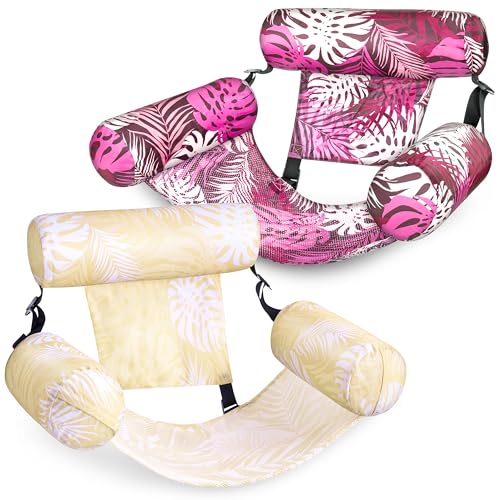 SLOOSH Inflatable Pool Floats Adult2 Packs Floating Lounge ChairsBlow up Pool Noodles for Adult Heavy DutyFloating Chair for Party Summer Water Beach Lake FunTropical LeavesChampagnePink - Image 1