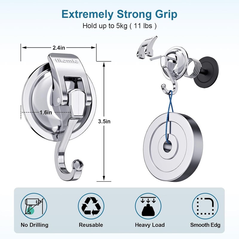 iRomic Heavy Duty Vacuum Suction Cup Hooks (2Pack) Specialized for Kitchen&Bathroom&Restroom Organization, by - Image 3
