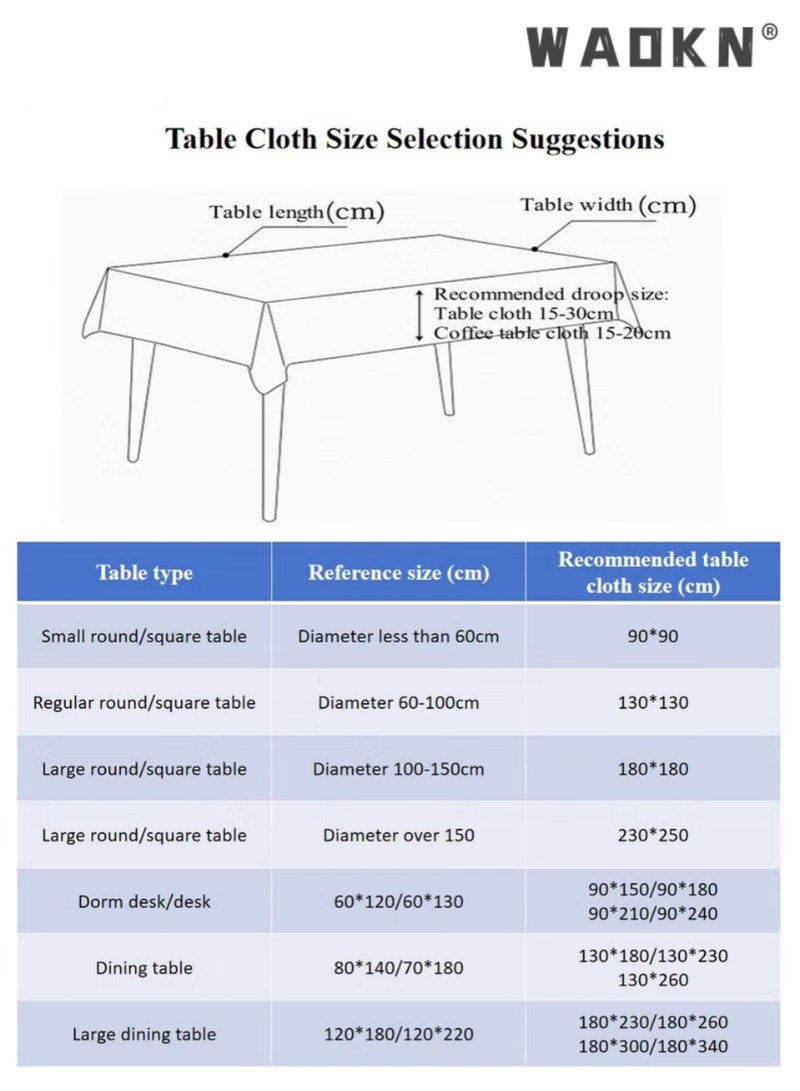 دبليو أيه أو كي أن مفرش طاولة، غطاء طاولة مقاوم للغبار ومزين بشراشيب من قطن تيريلين، وبطانية للنزهات، ومضاد للرطوبة، وديكور مستطيل لسطح الطاولة، (رمادي) - Image 2
