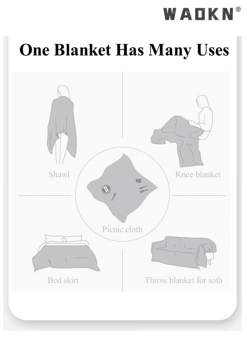 دبليو أيه أو كي أن مفرش طاولة، غطاء طاولة مقاوم للغبار ومزين بشراشيب من قطن تيريلين، وبطانية للنزهات، ومضاد للرطوبة، وديكور مستطيل لسطح الطاولة، (رمادي) - Image 3