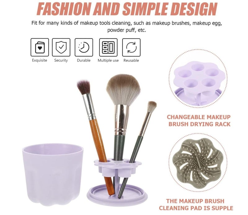 DARKNESS Makeup Brush Holder Box Portable Makeup Brush Scrubber with Drying Rack Cover Cosmetic Brush Cleaning Bowl Gift for Makeup Lovers Multicolour - Image 3