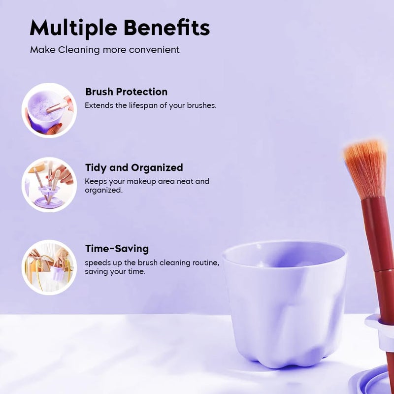 DARKNESS Makeup Brush Holder Box Portable Makeup Brush Scrubber with Drying Rack Cover Cosmetic Brush Cleaning Bowl Gift for Makeup Lovers Multicolour - Image 5